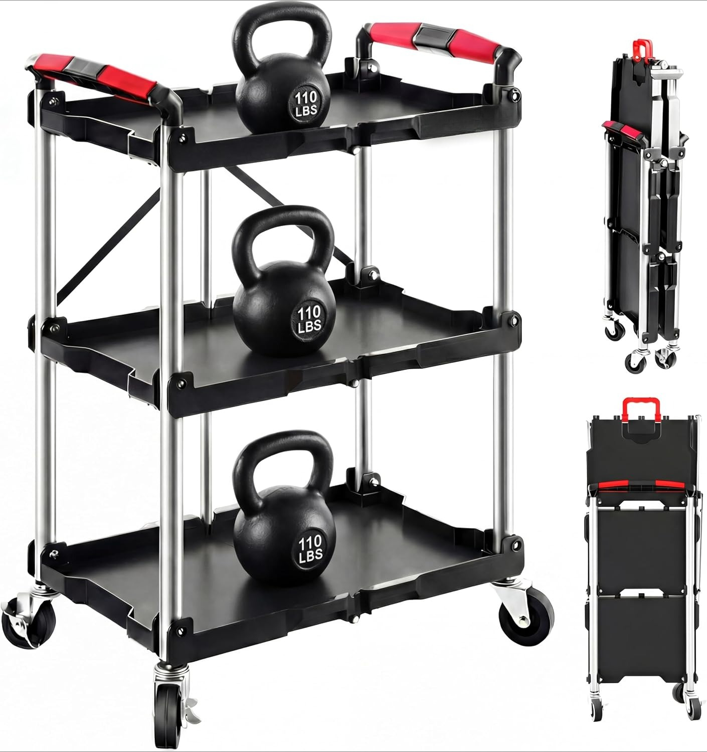 Home Improvement Tim - 3-laags opvouwbare rollende werkplaatswagen, 330 lbs,