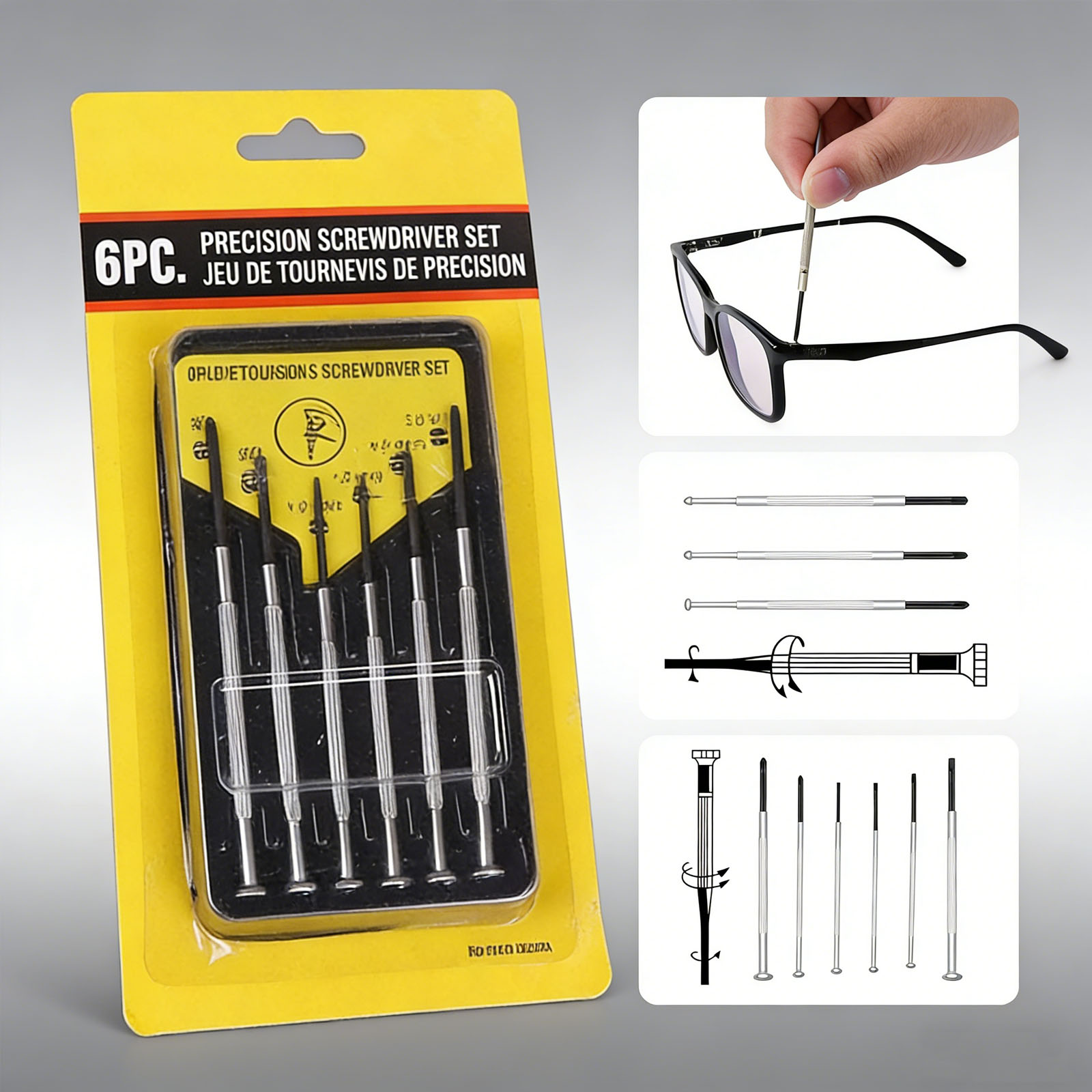 Screwdriver Set Precision - 6-delige schroevendraaierset, accessoires voor brillen, precisiereparatieset,